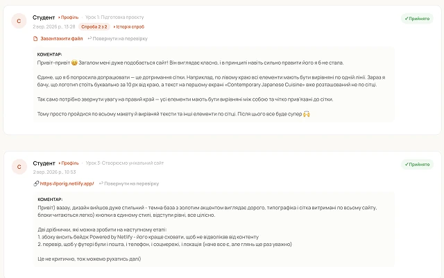 Коментарі куратора до домашніх завдань на платформі